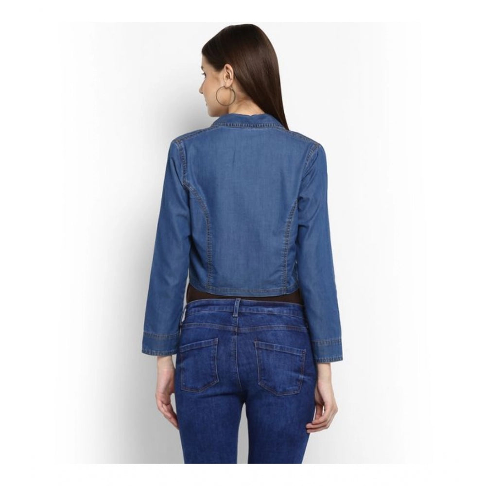 Women's Denim Solid 3-4th Sleeves Shrug — Blue · 51_L