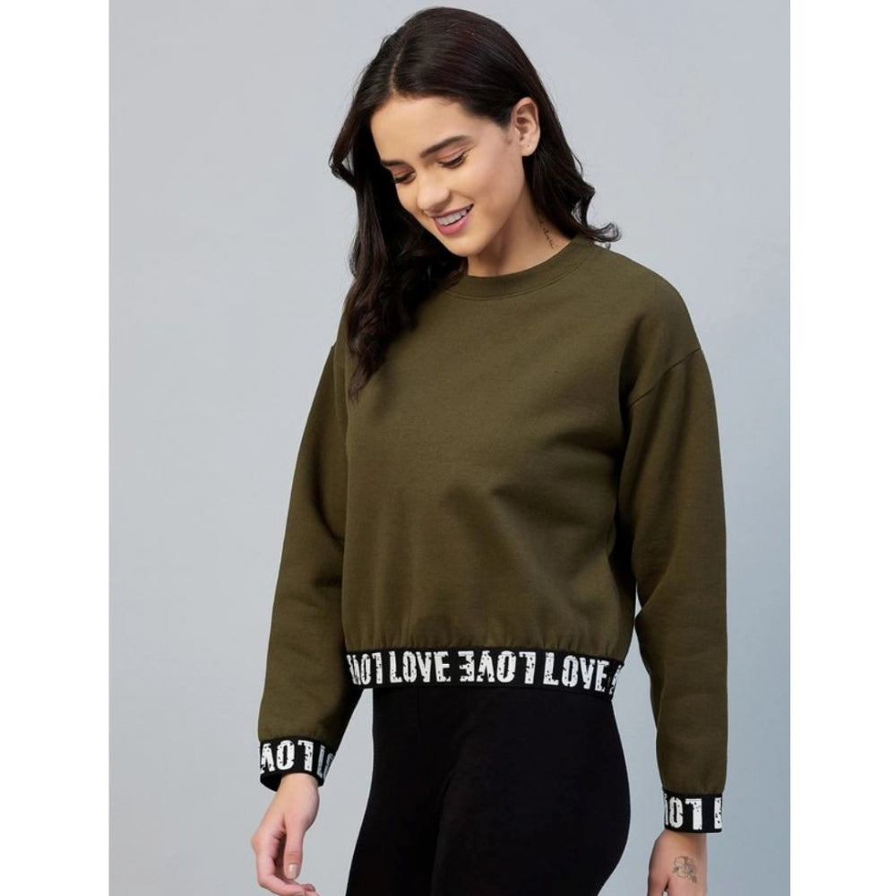 Women's Fleece Solid Long Sleeves Sweatshirt — Olive