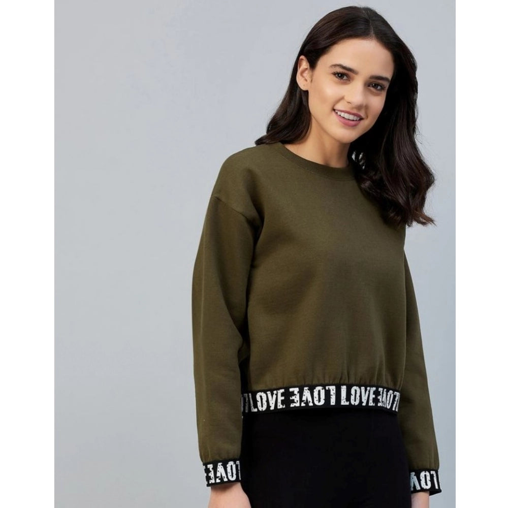Women's Fleece Solid Long Sleeves Sweatshirt — Olive