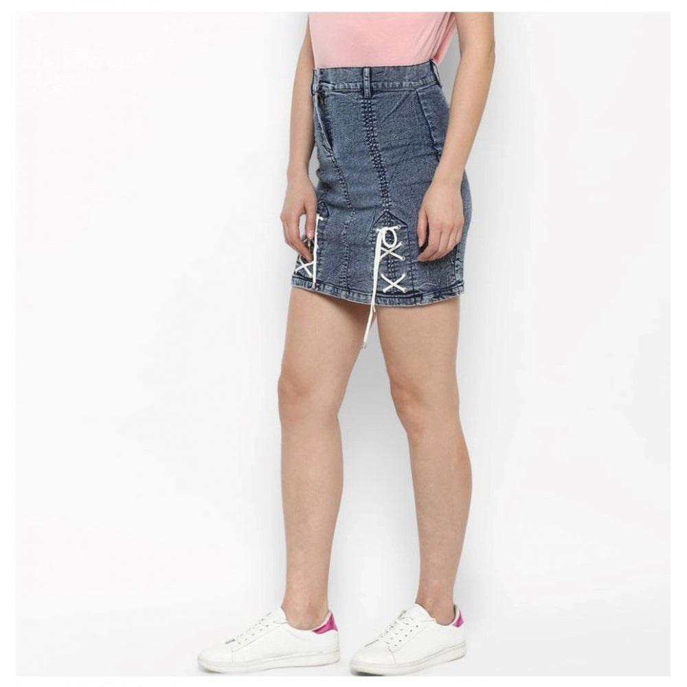 Women's Denim Tie Up Buttoned Skirt — Blue