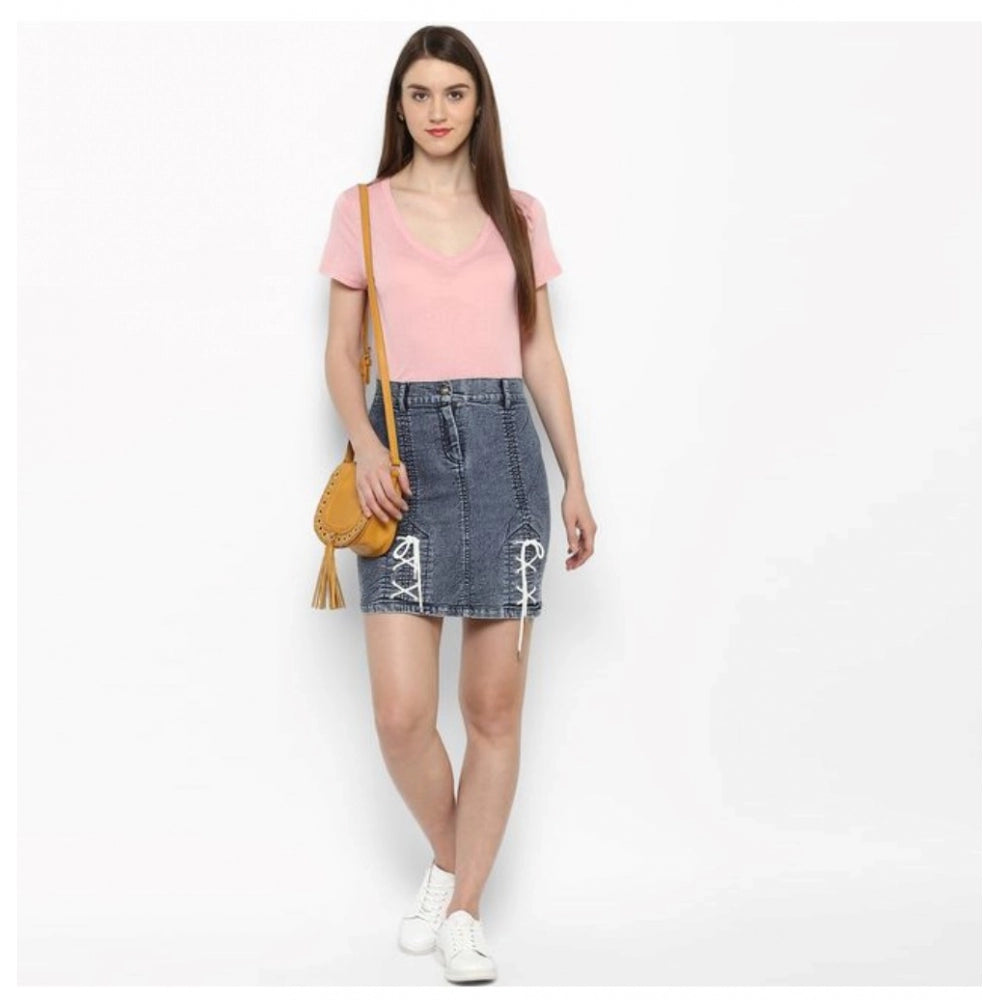 Women's Denim Tie Up Buttoned Skirt — Blue