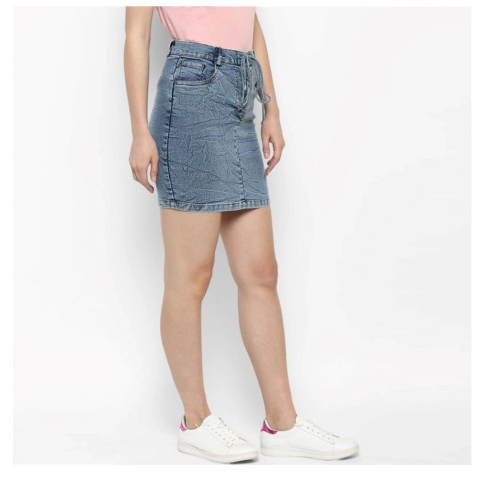 Women's Denim Draw String Buttoned Skirt — Blue