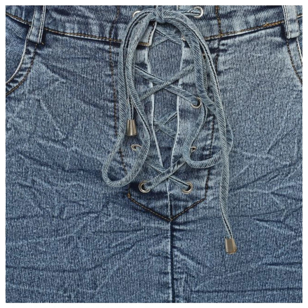 Women's Denim Draw String Buttoned Skirt — Blue