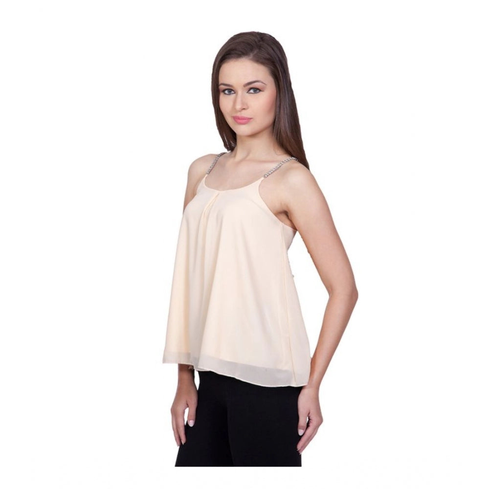 Women's Solid Shoulder Straps Regular Top — Beige