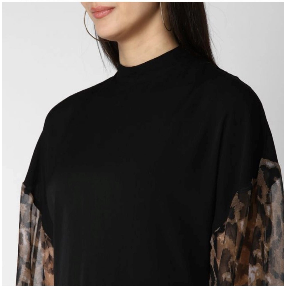 Women's Animal Print Long Sleeves Top — Black