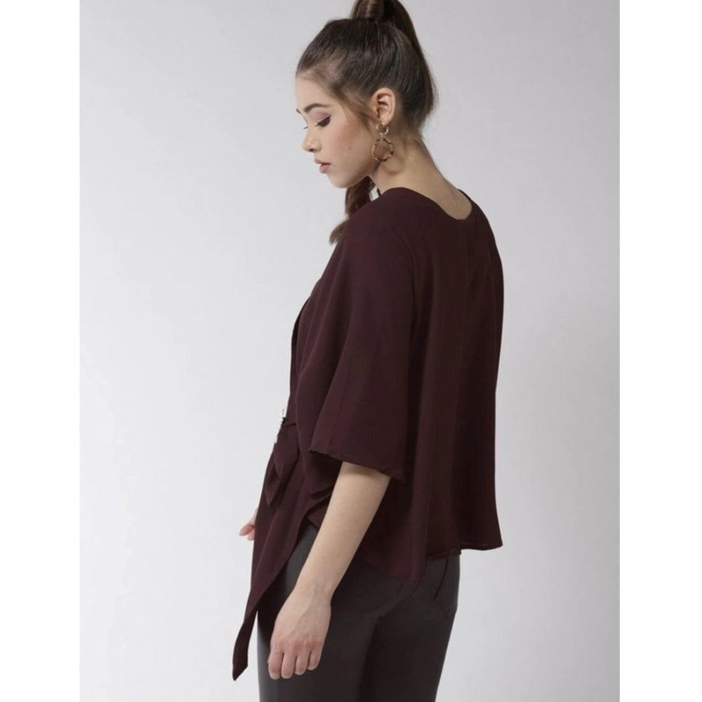 Women's Solid Cape Sleeve Top — Maroon