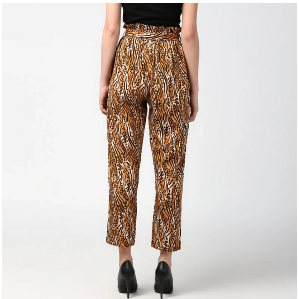 Women's Animal Print Elasticated Trousers — Orange - Black