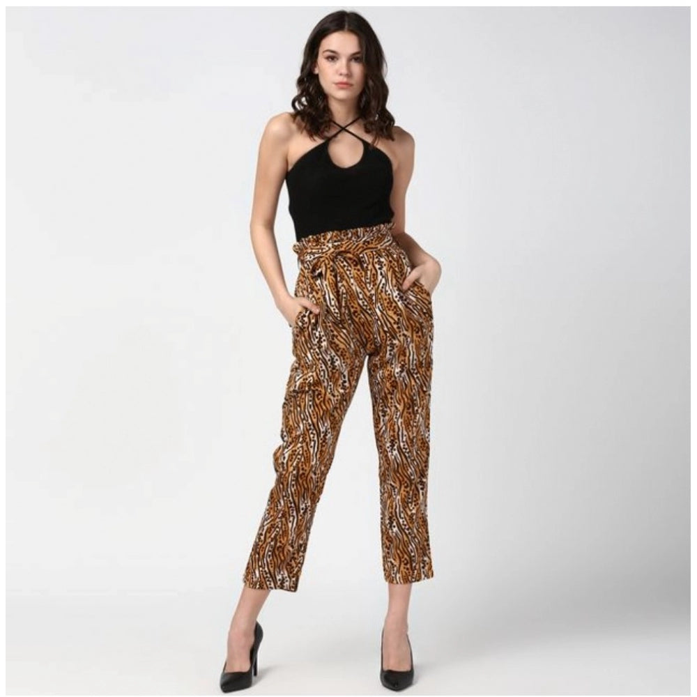 Women's Animal Print Elasticated Trousers — Orange - Black