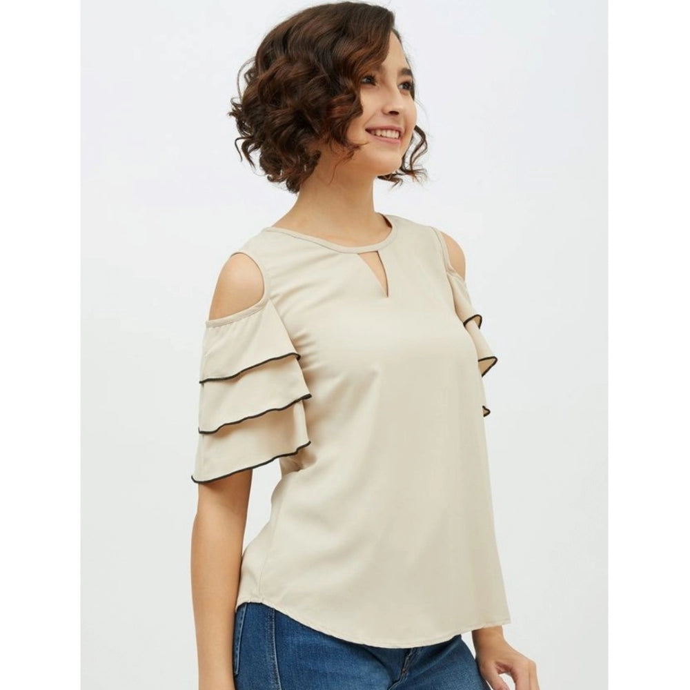 Women's Tiered Cold Shoulder Top — Beige