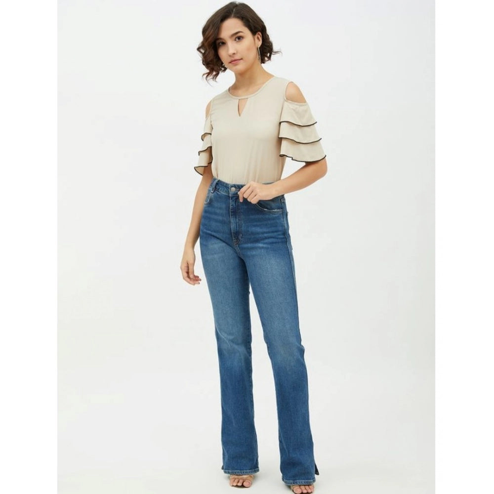 Women's Tiered Cold Shoulder Top — Beige