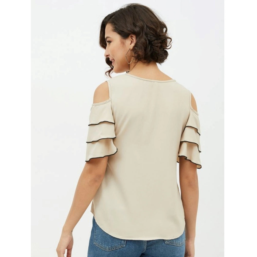 Women's Tiered Cold Shoulder Top — Beige