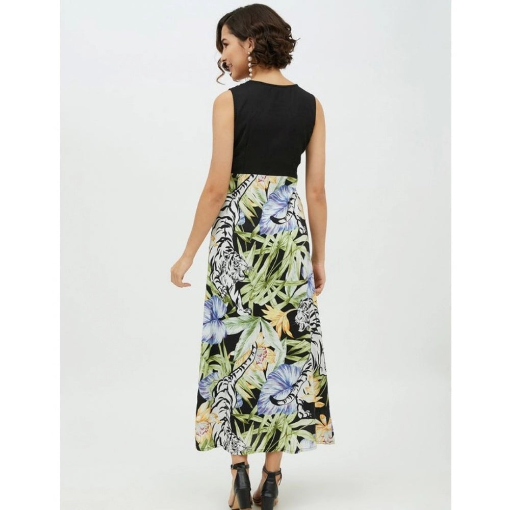 Women's Rayon Floral Sleeveless Calf-Length Dress