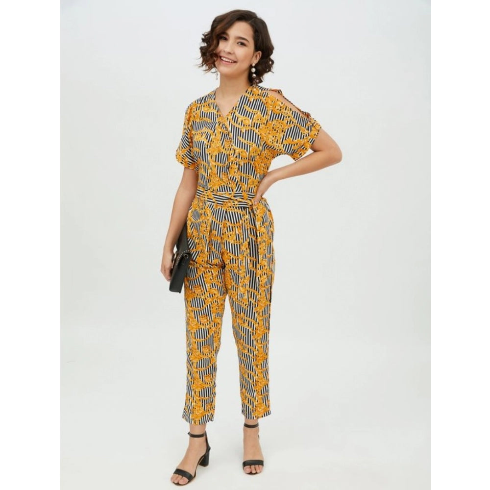 Women's Printed Half Sleeve Long Jumpsuit — Yellow