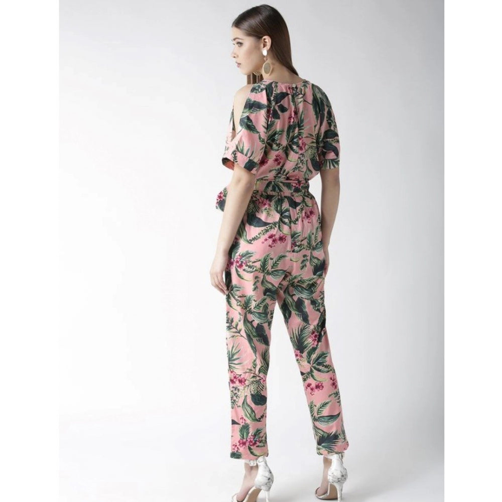 Women's Floral Half Sleeve Jumpsuit — Pink