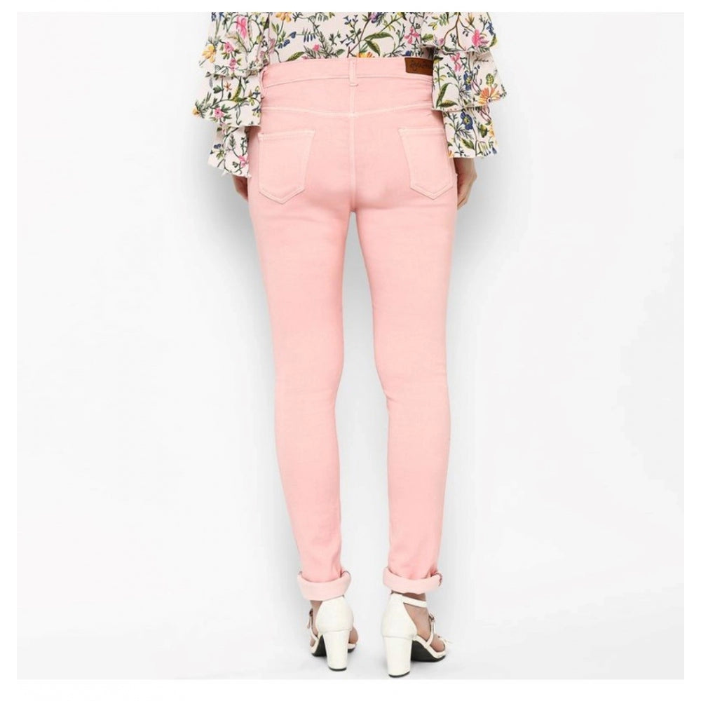Women's Denim Solid Buttoned Jeans — Pink