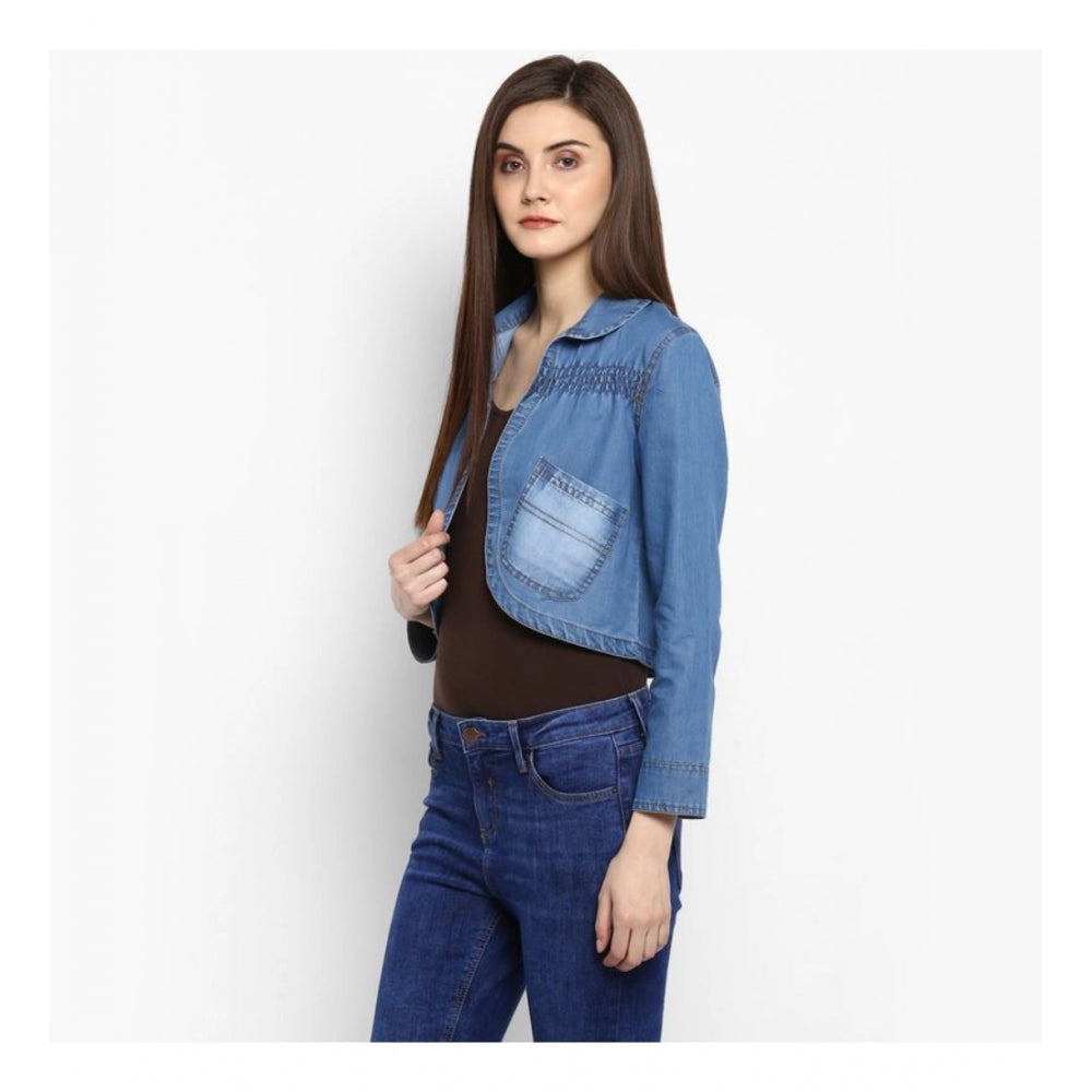 Women's Denim Smocking 3-4th Sleeves Shrug — Blue