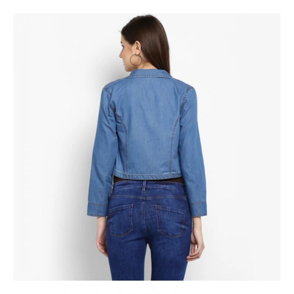 Women's Denim Smocking 3-4th Sleeves Shrug — Blue