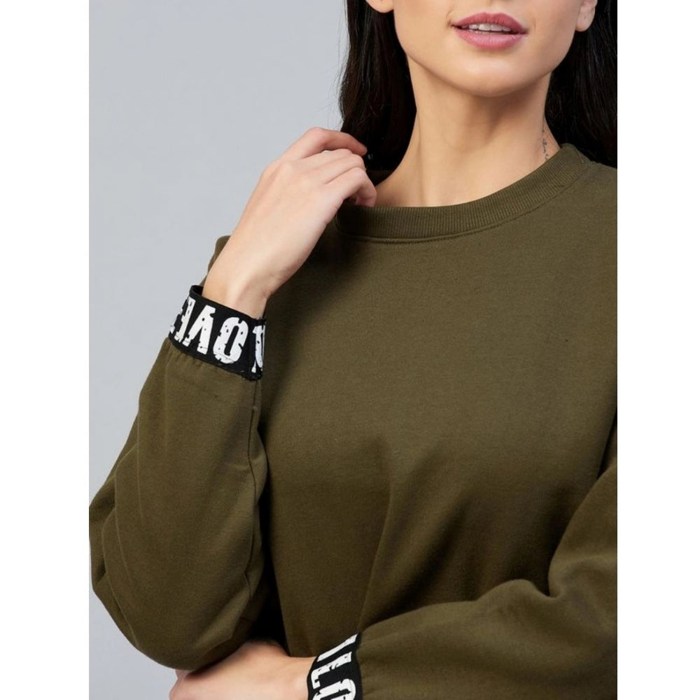 Women's Fleece Solid Long Sleeves Sweatshirt — Olive