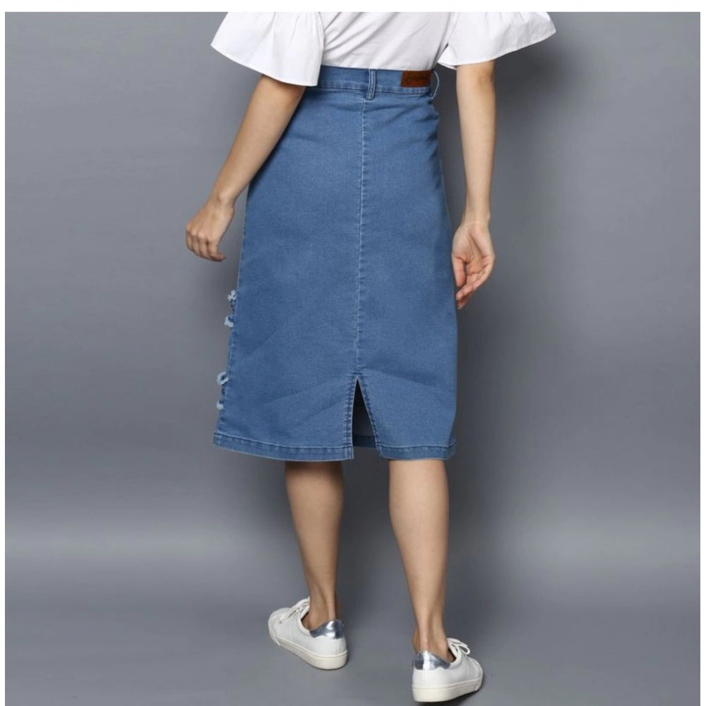 Women's Denim Washed Buttoned Skirt — Blue · 78_L
