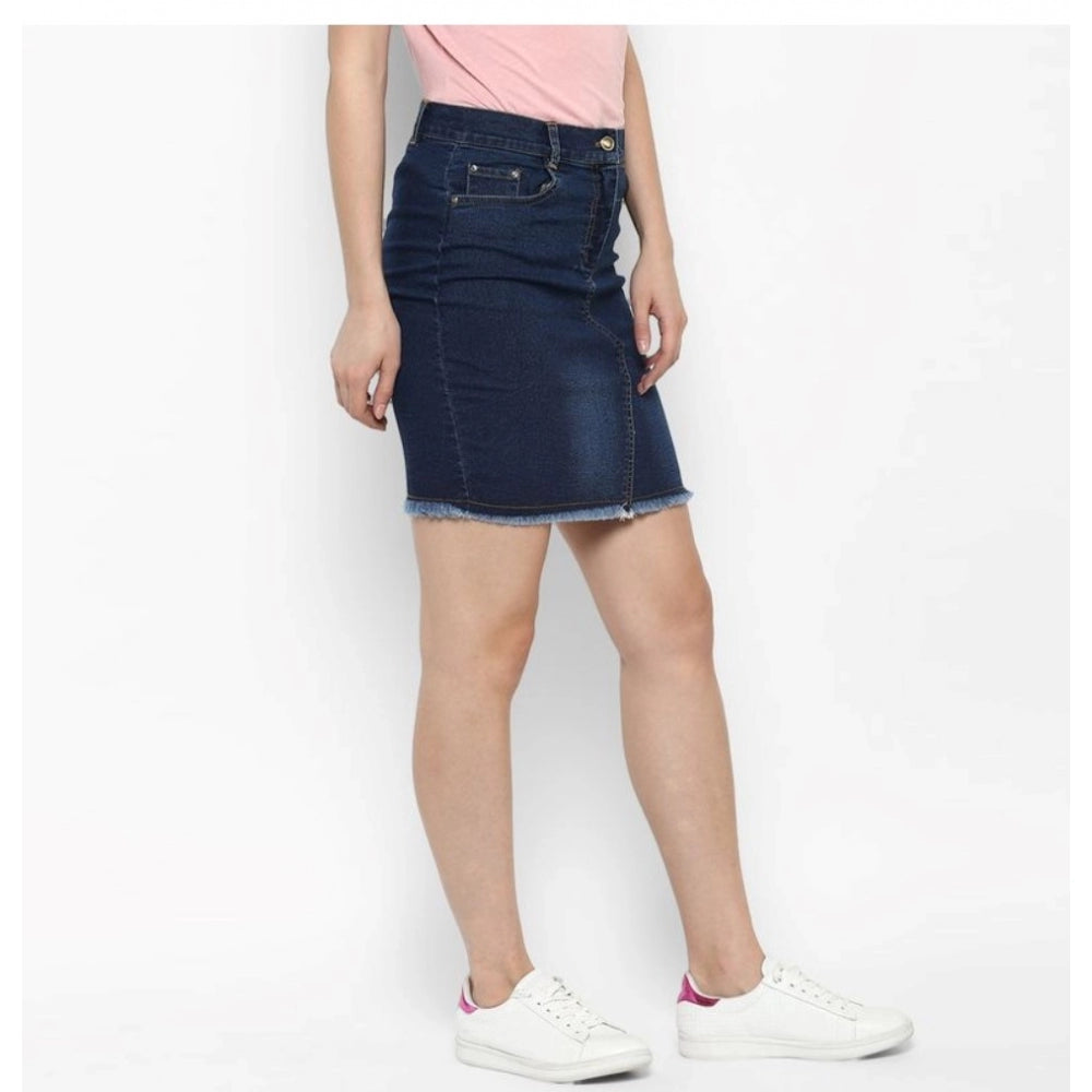Women's Denim Stitching Pattern Buttoned Skirt — Blue