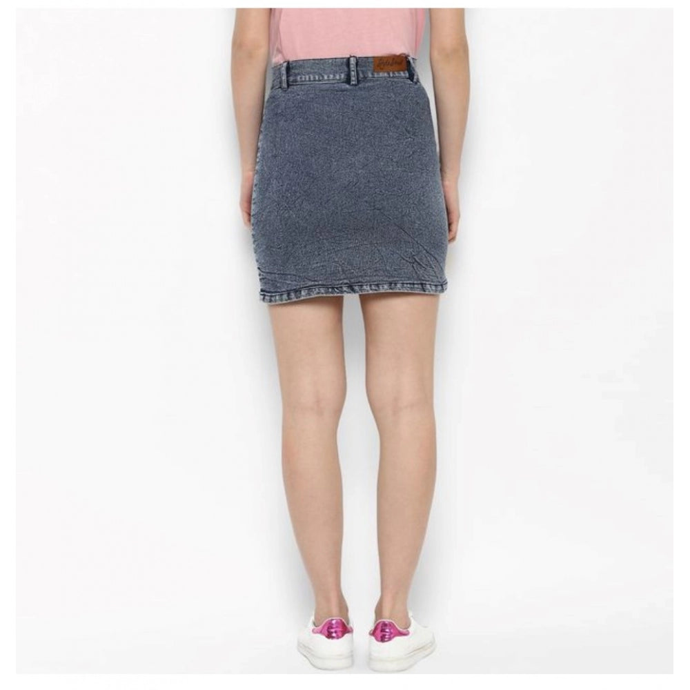 Women's Denim Tie Up Buttoned Skirt — Blue