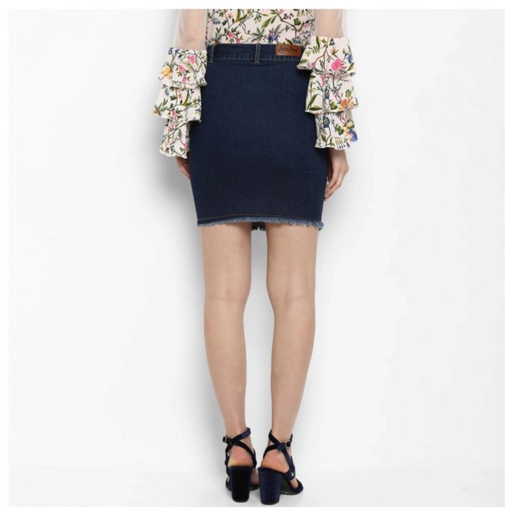 Women's Denim Distressed Buttoned Skirt — Blue