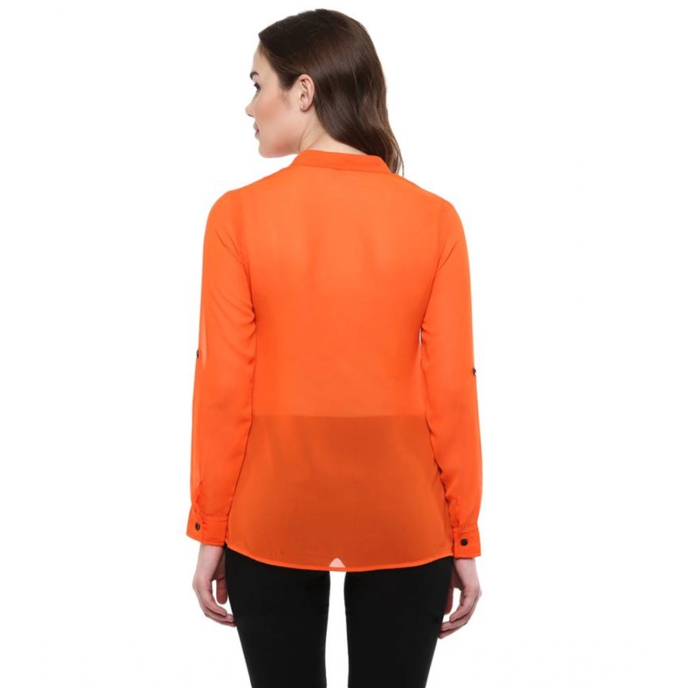 Women's Solid Long Sleeves Regular Top — Orange