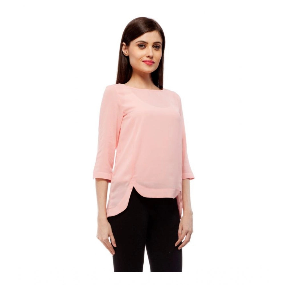 Women's Solid 3-4th Sleeves Regular Top — Peach
