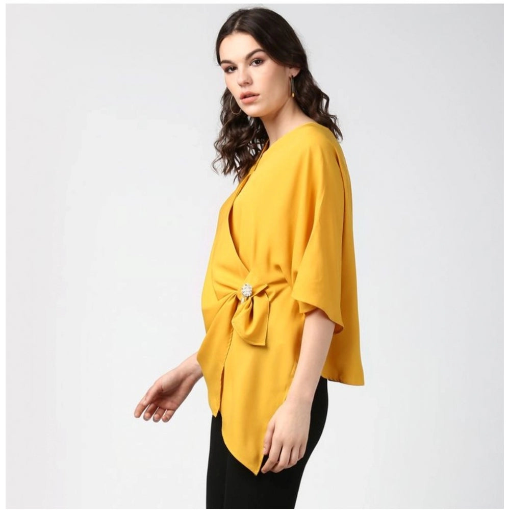 Women's Solid Cape Sleeve Top — Yellow
