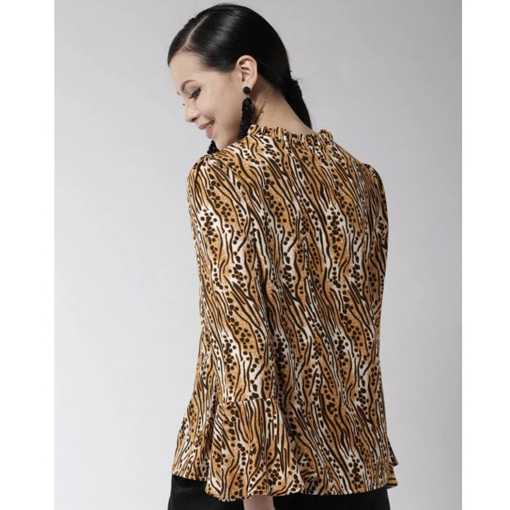 Women's Printed Bell Sleeve Top — Orange - Black