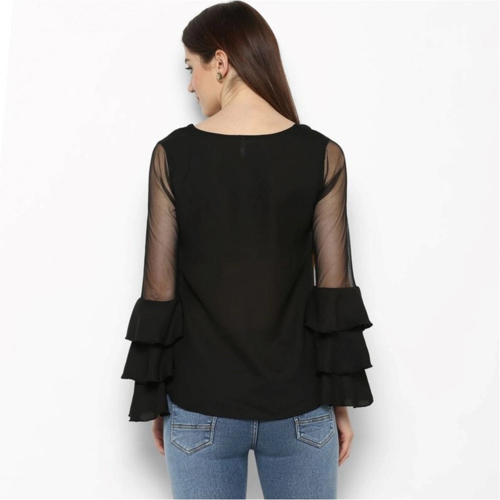 Women's Solid Tier Sleeve Top — Black