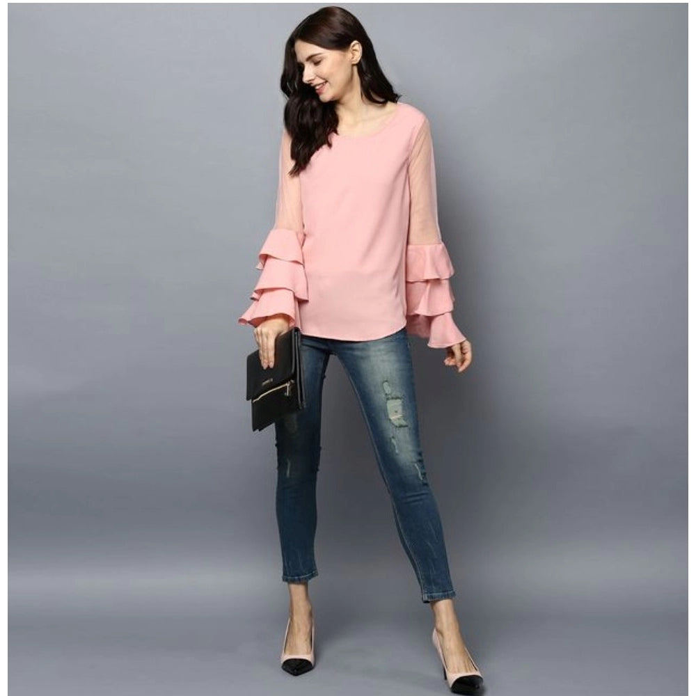 Women's Solid Tier Sleeve Top — Pink