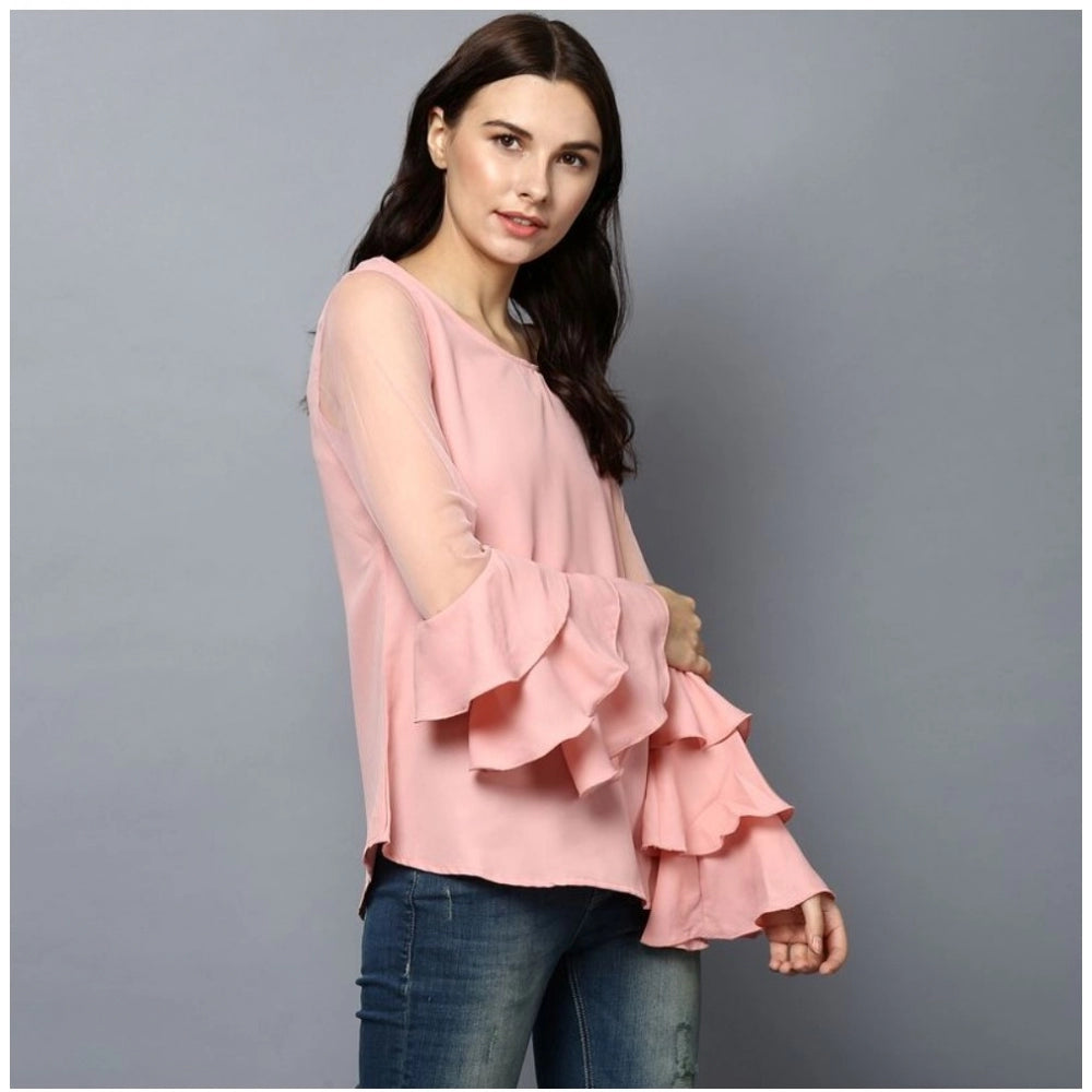 Women's Solid Tier Sleeve Top — Pink