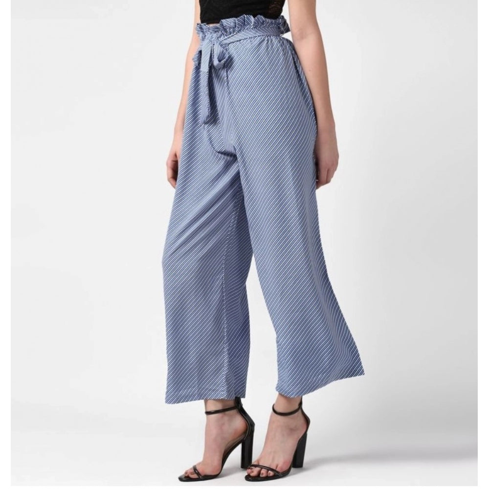 Women's Striped Elasticated Trousers — Blue