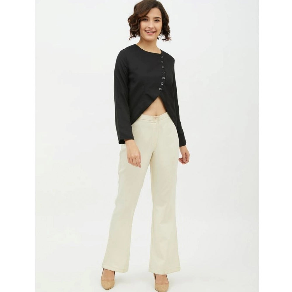 Women's Asymmetrical Long Sleeves Top — Black
