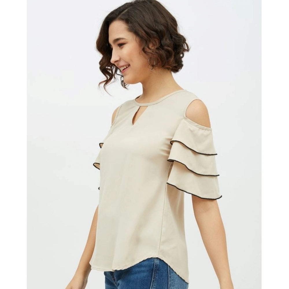 Women's Tiered Cold Shoulder Top — Beige