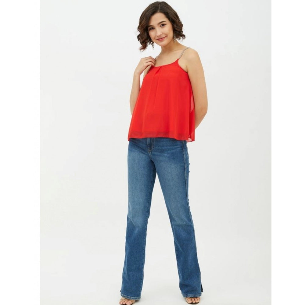 Women's Embellished Shoulder Straps Top — Red