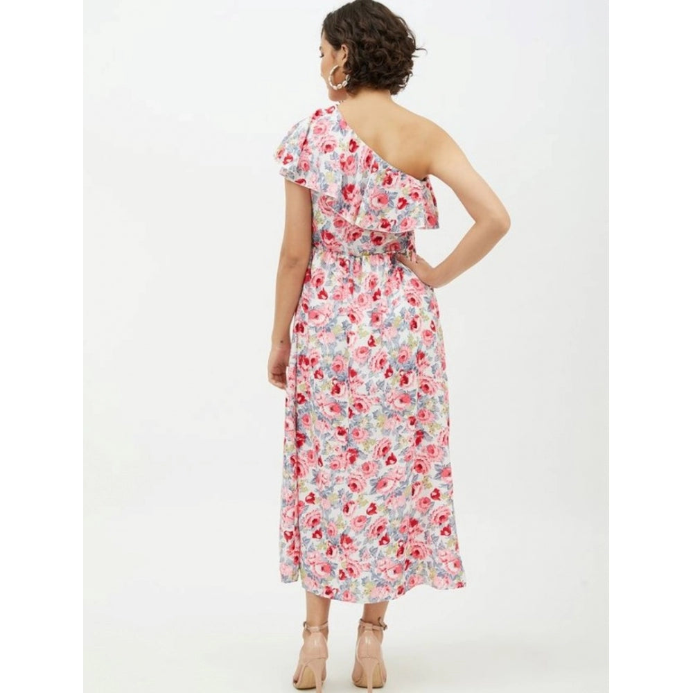 Women's Floral One Shoulder Calf-Length Dress