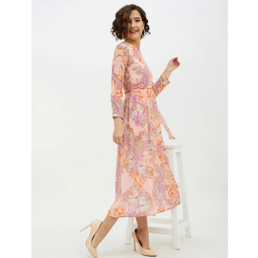 Women's Printed Long Sleeves Calf-Length Dress