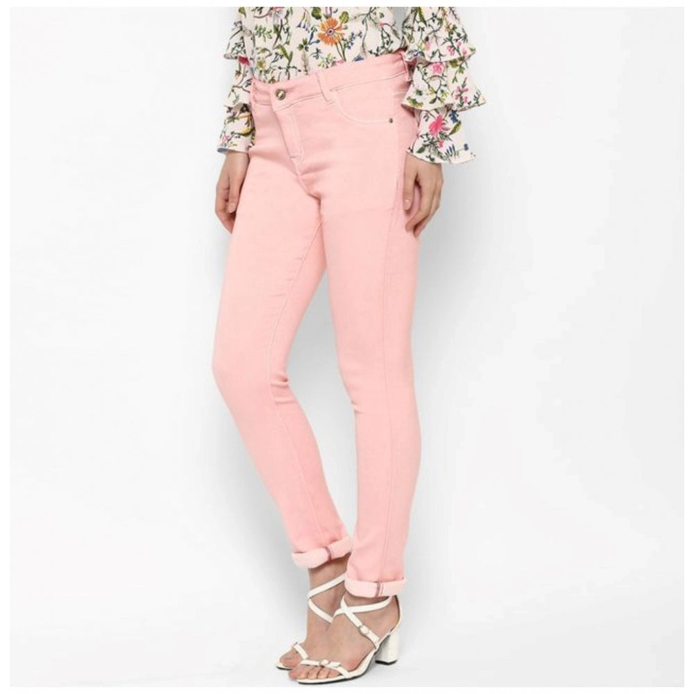 Women's Denim Solid Buttoned Jeans — Pink