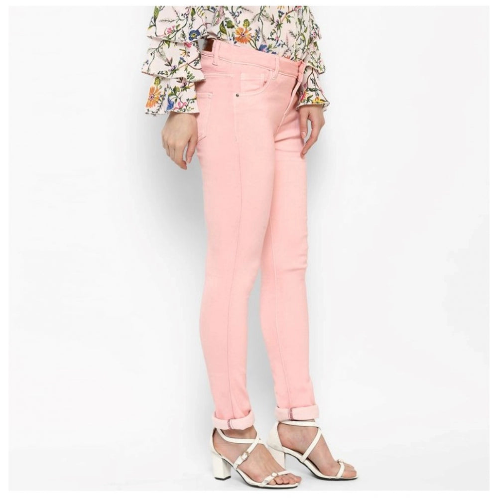 Women's Denim Solid Buttoned Jeans — Pink