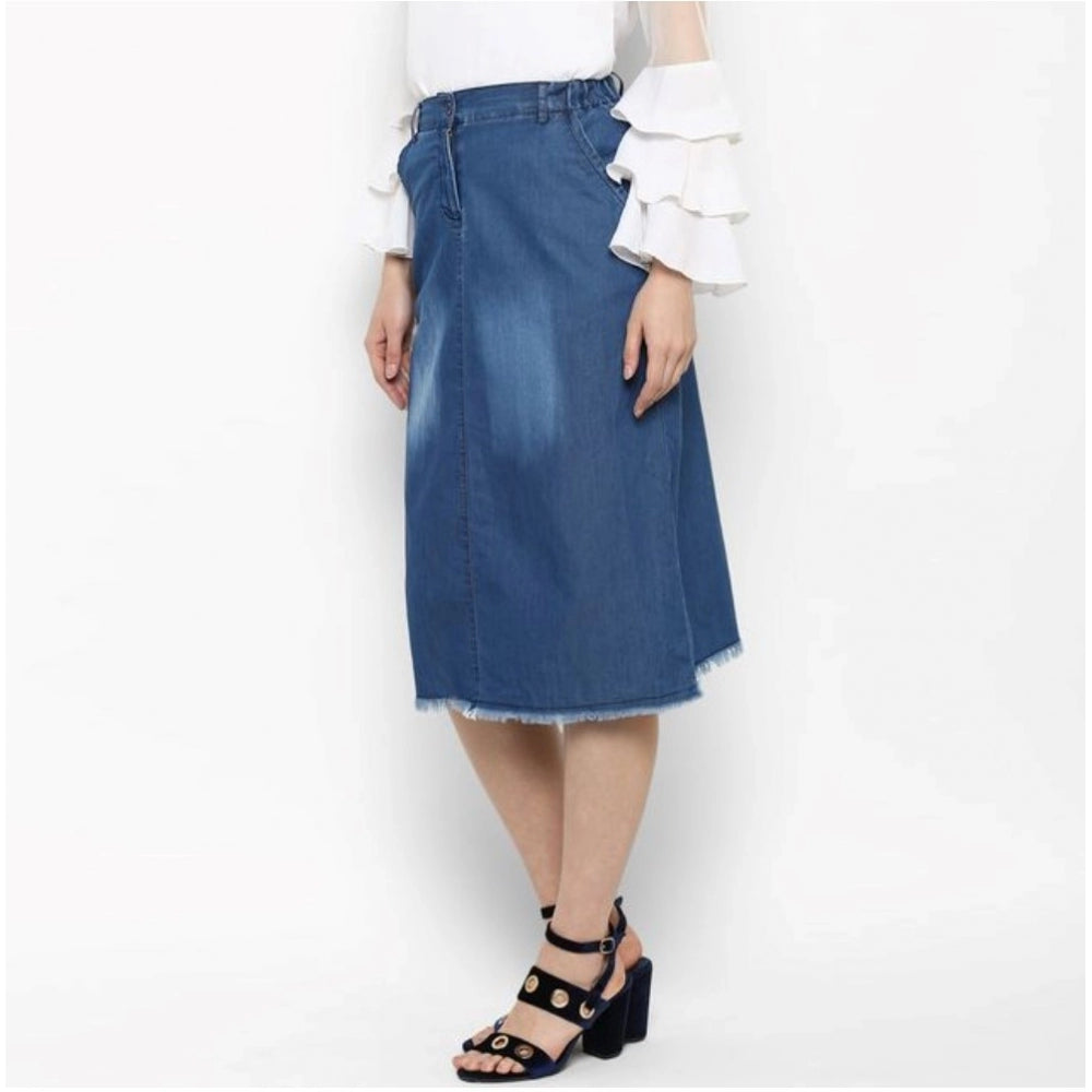 Women's Denim Washed Buttoned Skirt — Blue · 79_L