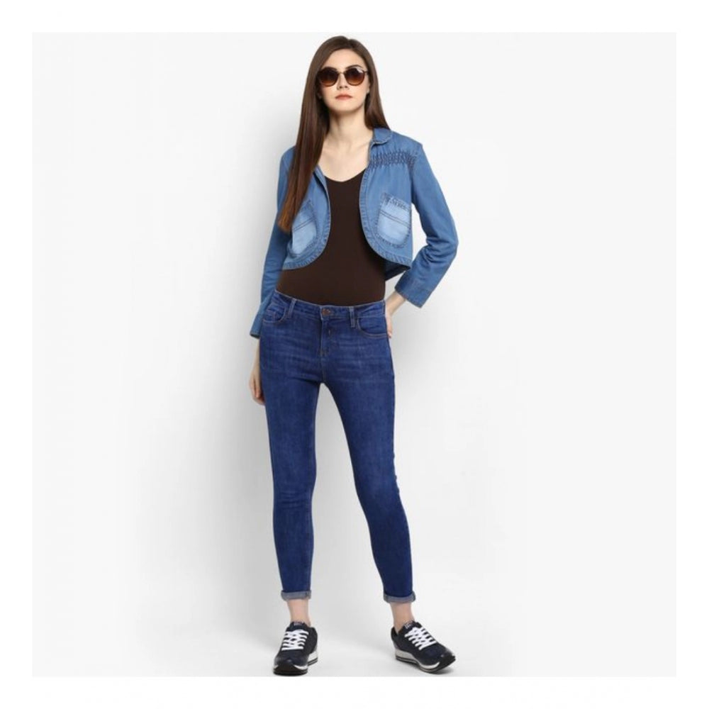 Women's Denim Smocking 3-4th Sleeves Shrug — Blue