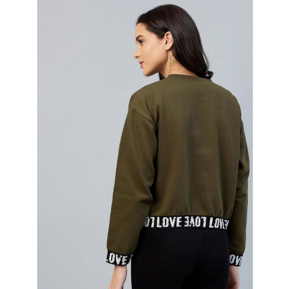 Women's Fleece Solid Long Sleeves Sweatshirt — Olive