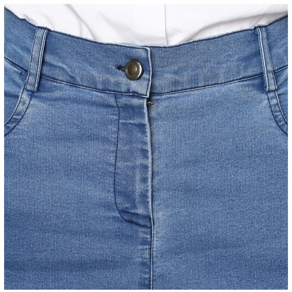 Women's Denim Washed Buttoned Skirt — Blue · 78_L