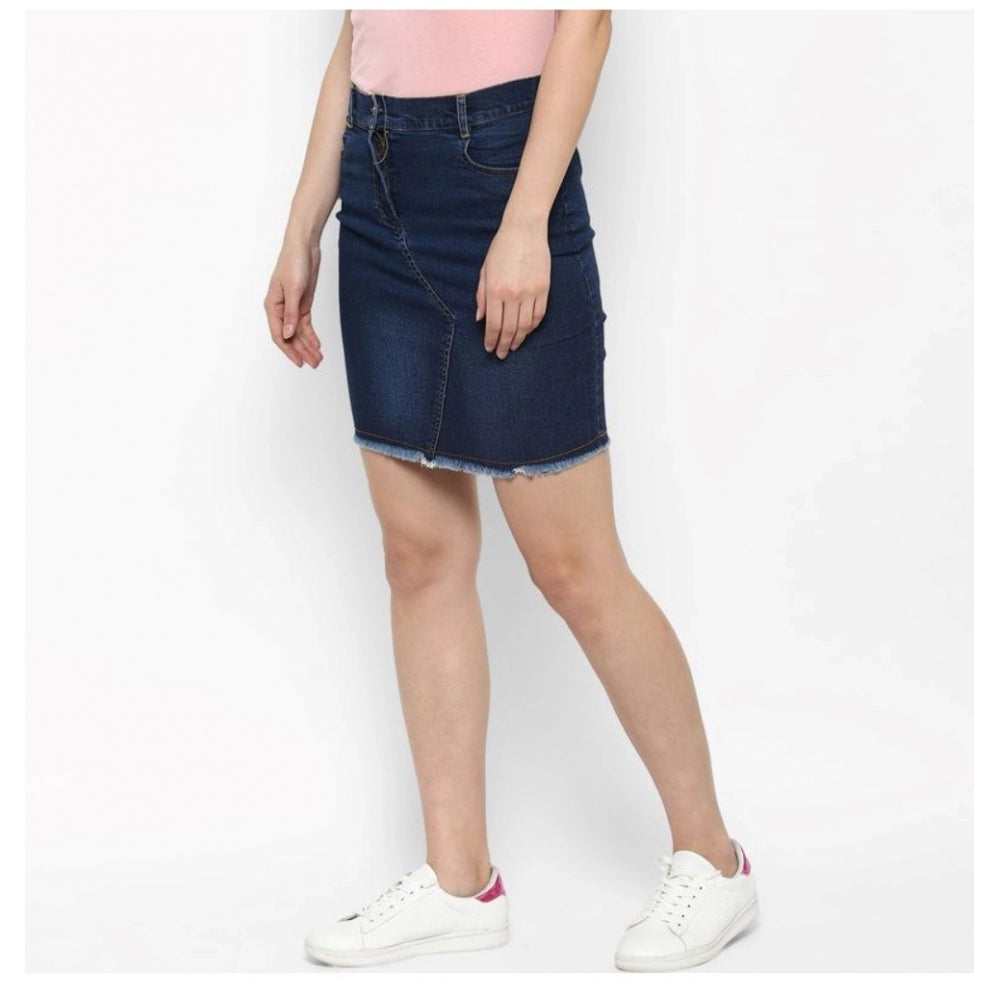 Women's Denim Stitching Pattern Buttoned Skirt — Blue