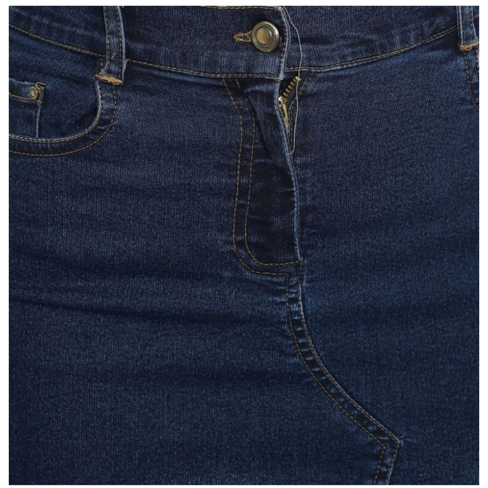 Women's Denim Stitching Pattern Buttoned Skirt — Blue