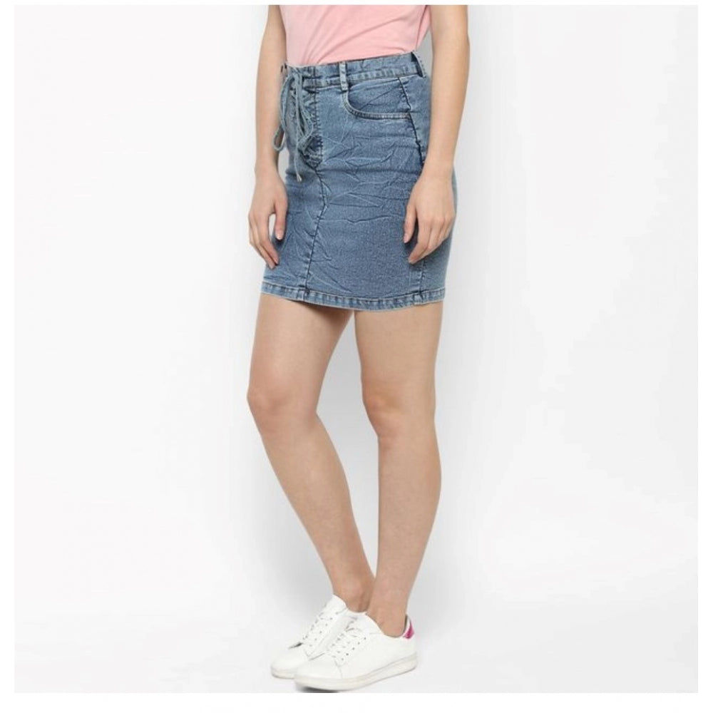 Women's Denim Draw String Buttoned Skirt — Blue