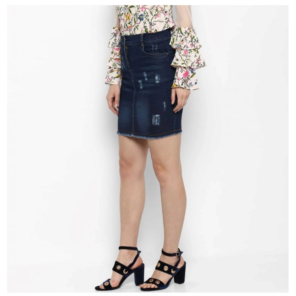 Women's Denim Distressed Buttoned Skirt — Blue