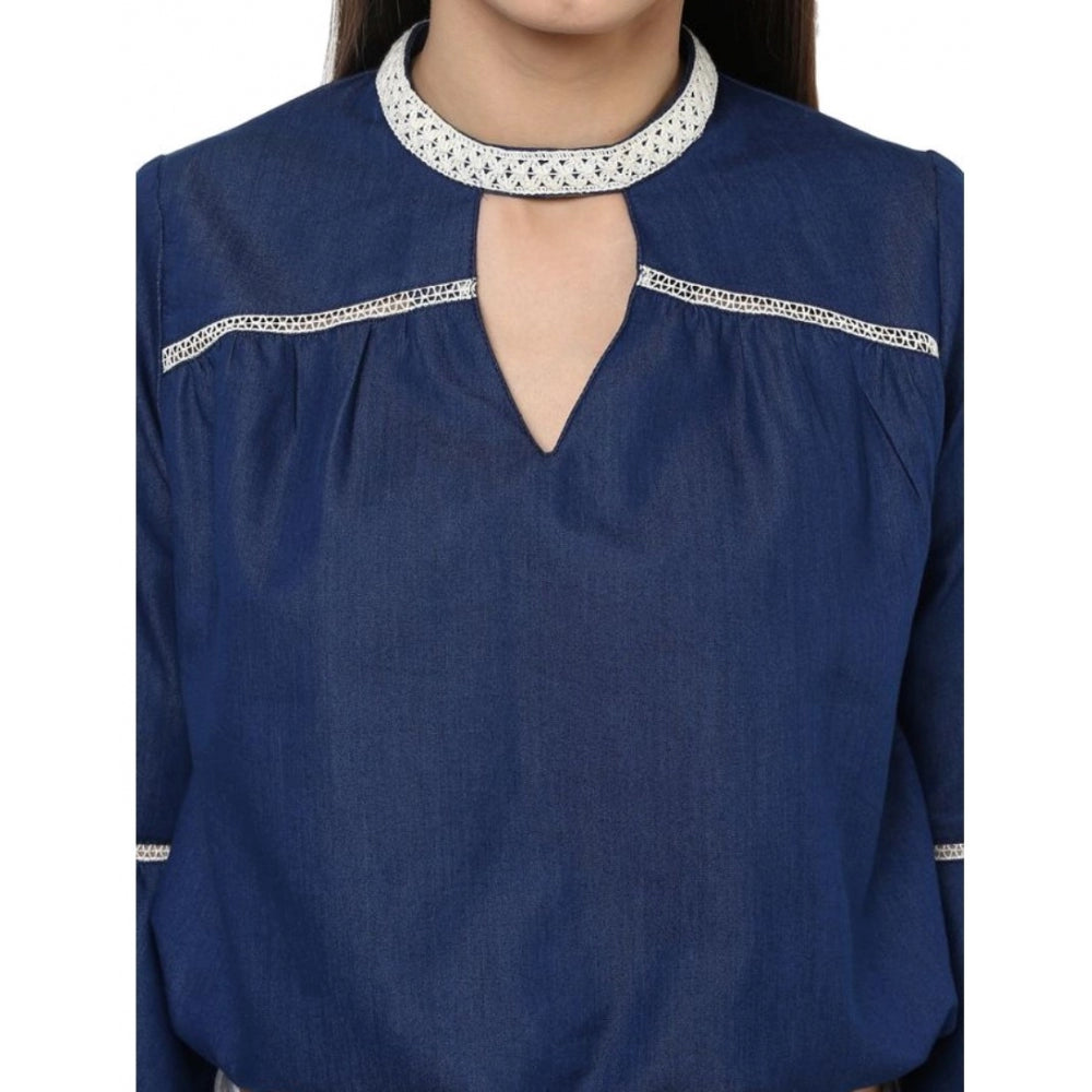 Women's Solid Bell Sleeve Regular Top — Blue